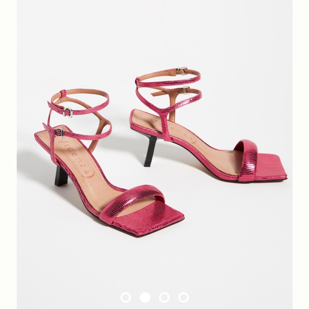 ANTHROPOLOGIE VICENZA STRAPPY METALLIC HEELS SIZE US 6 EUR 37  PINK NWT